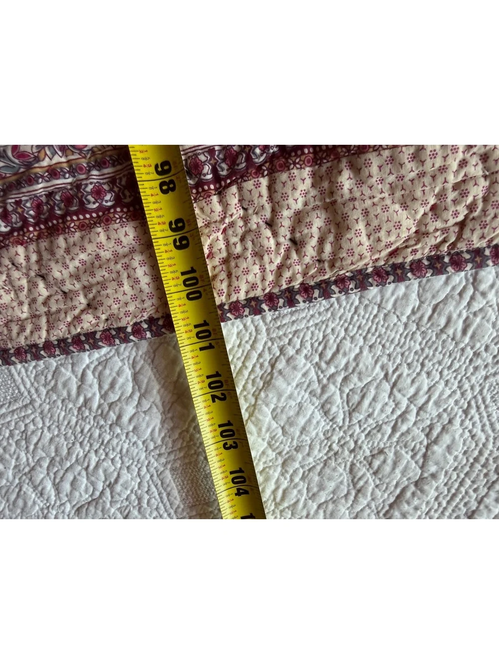 Vintage Quilted Cotton Bedspread Throw with Floral and Stripe Pattern